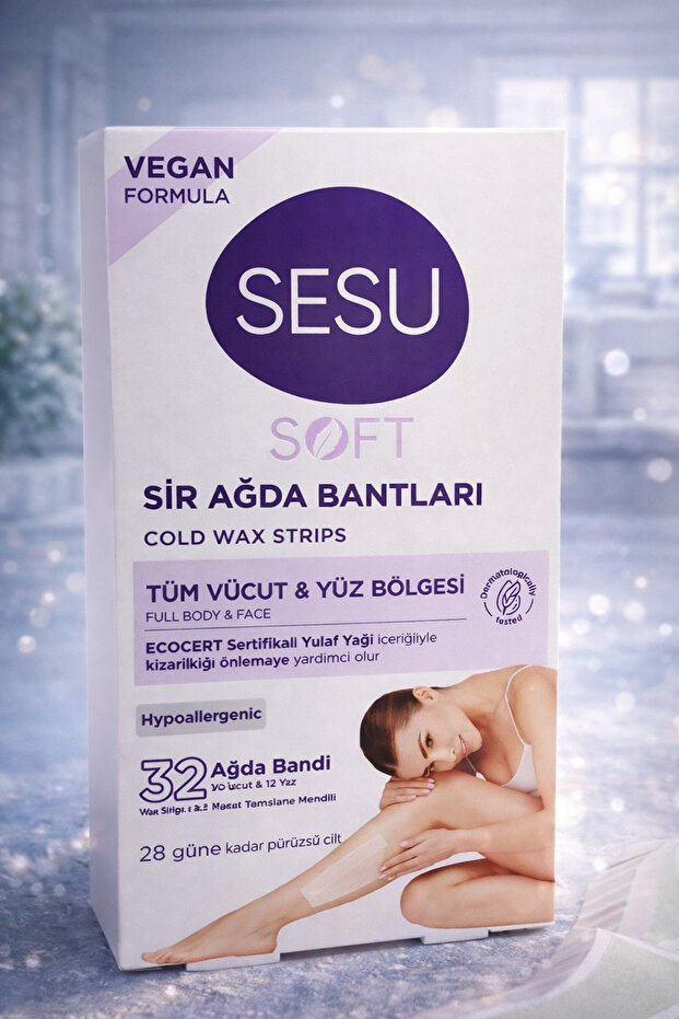 Sesu Soft Wax Strips 32 Pieces Vegan Formula Cold Wax Strips for Whole Body and Face