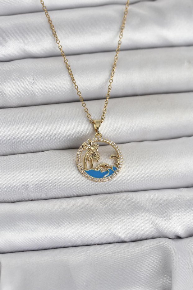 316L Steel Chain Gold Color Zircon Stone Sea Themed Women's Necklace