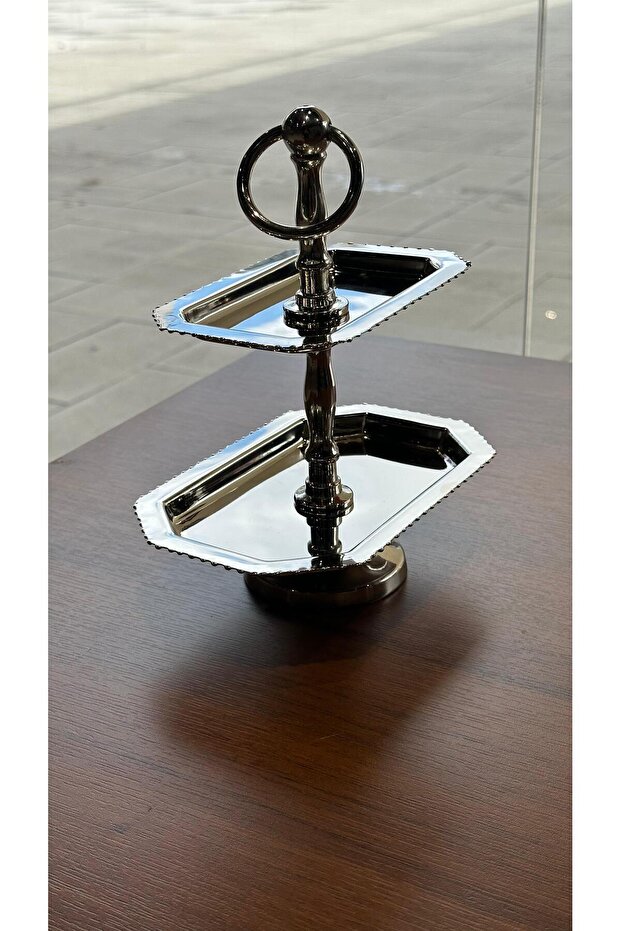 Silver 2-Tier Turkish Delight Holder 18X25Cm