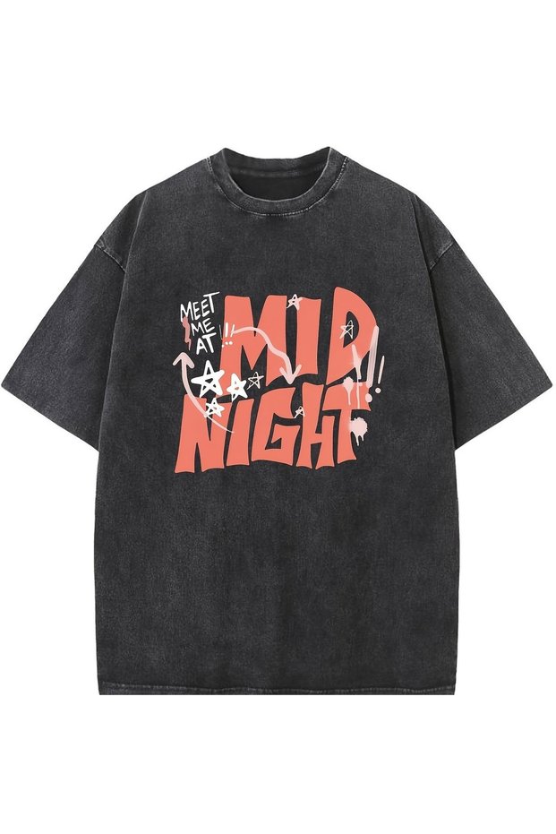 Calle Printed Premium Quality Vintage Wash Street Style Oversize T-Shirt Anthracite