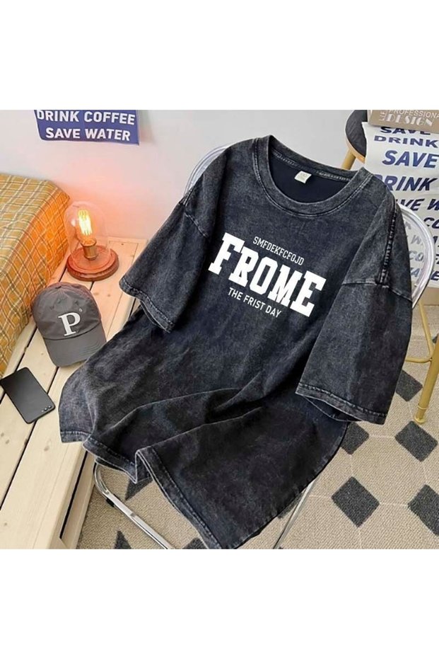 Unisex Men'S/Women's Custom Printed Washed Street Style Oversized Cotton Crew Neck T-Shirt Anthracite