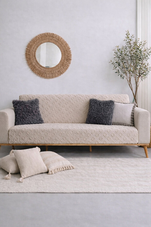 Chenille Sofa Cover Stone Color 170X210 Modern Diamond Pattern Pet-Friendly Sofa & Sofa Bed Cover