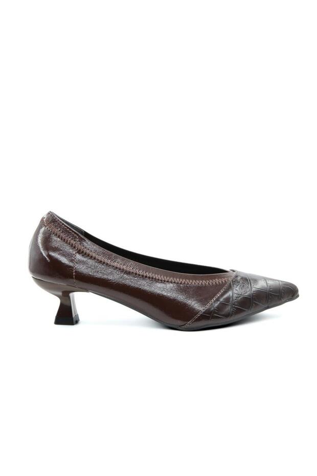 018-2002 Brown Croco Women's Heeled Shoes