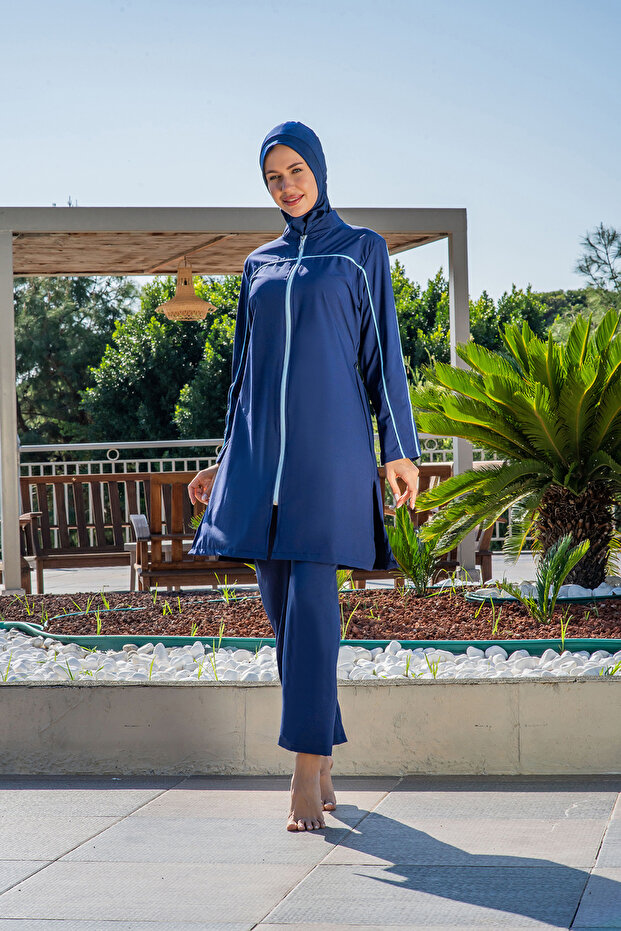 Women's Quick-Drying Zippered Long-Leg Closed Hijab Swimsuit