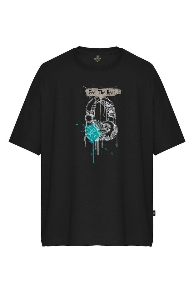 Men's Feel the Beat Headphone Printed Oversize Short Sleeve T-Shirt