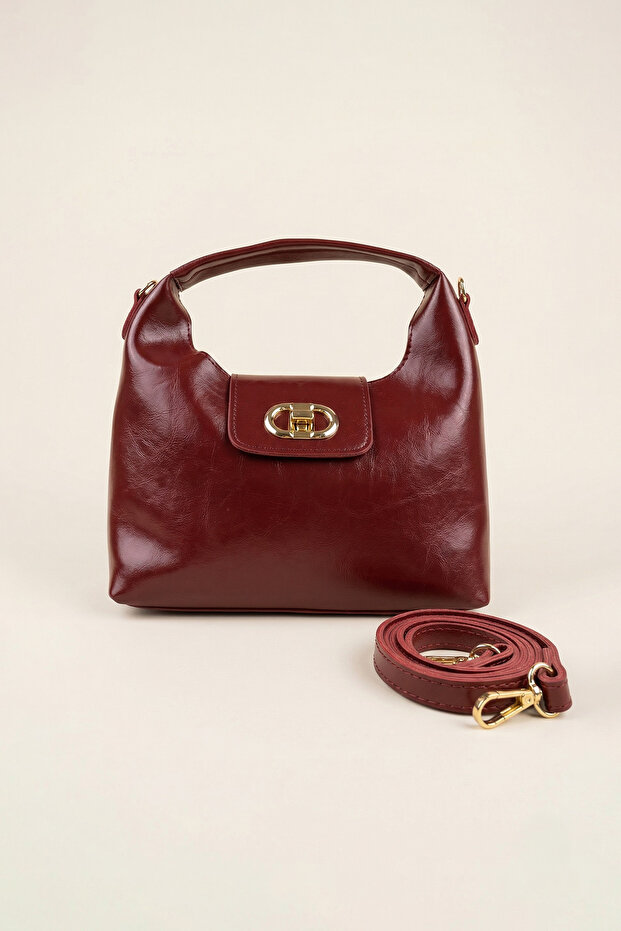 Flip Lock Faux Leather Handle Bag