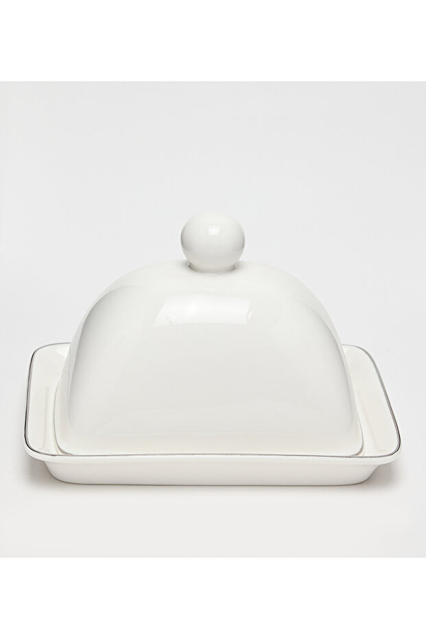 New Bone China 17.5x12cm White/Silver Butter Dish