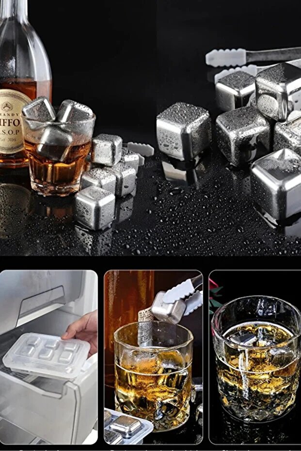 4Pcs Stainless Steel Ice Mold Whiskey Chilling Stone Reusable Ice Whiskey Stone