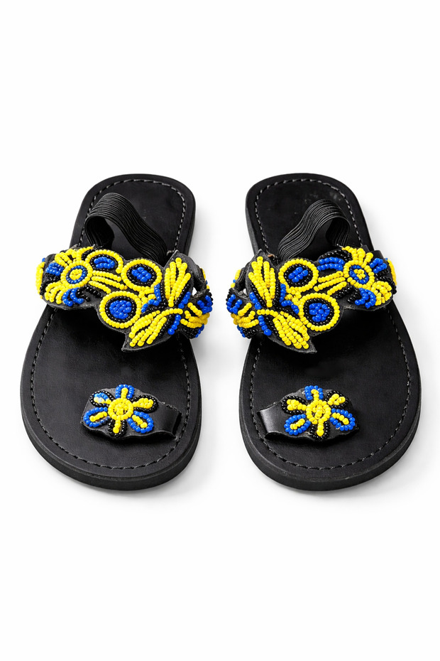 African Kids Beaded Leather Sandals