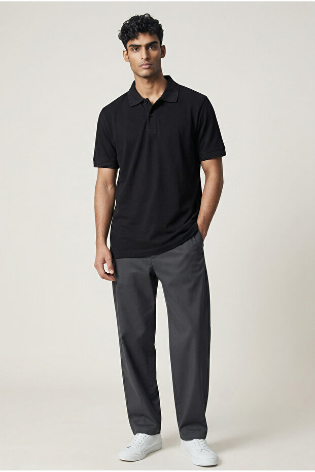 Men's Pique Polo Collar T-Shirt Regular Fit-Black