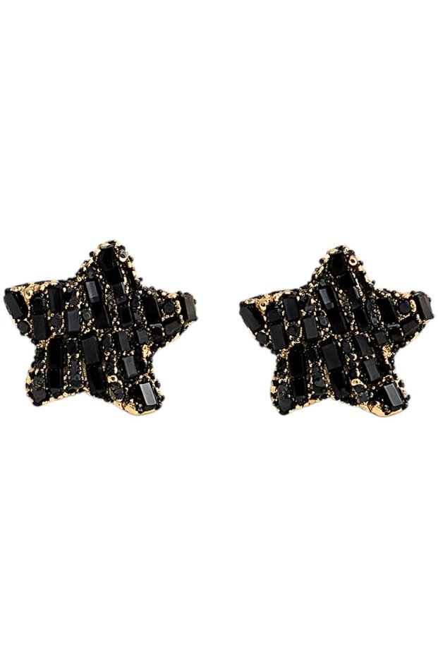 Black Stone Star Earrings with Gold Detail, Evening Dress Stylish Women's Earring Accessory