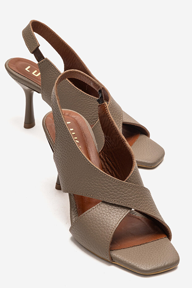 Genuine Leather Perla Women's Mink Cross-Heeled Shoes