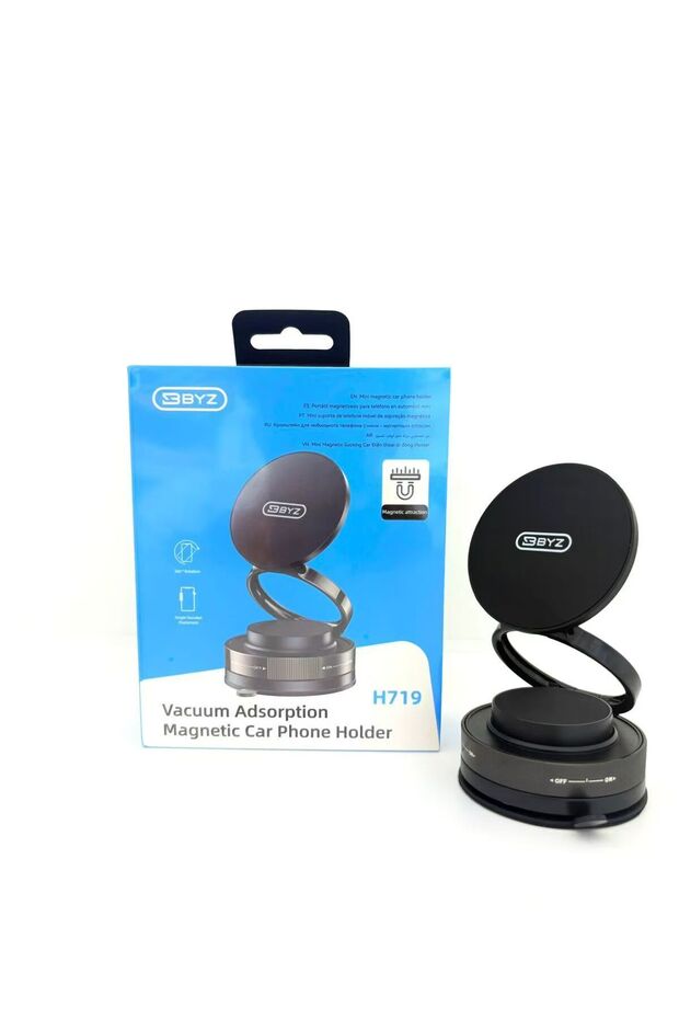 H719 Vacuum Adsorption Magnetic Car Phone Holder – 360° Rotatable Dashboard Mount