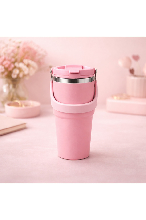 700 ml Steel Thermos Mug with Carrying Handle, Vacuum Heat Insulated, Leak-Proof, Durable Cup