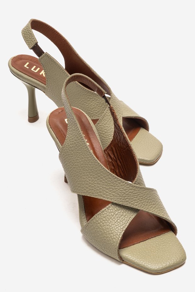 Genuine Leather Perla Women's Avocado Cross Heeled Shoes