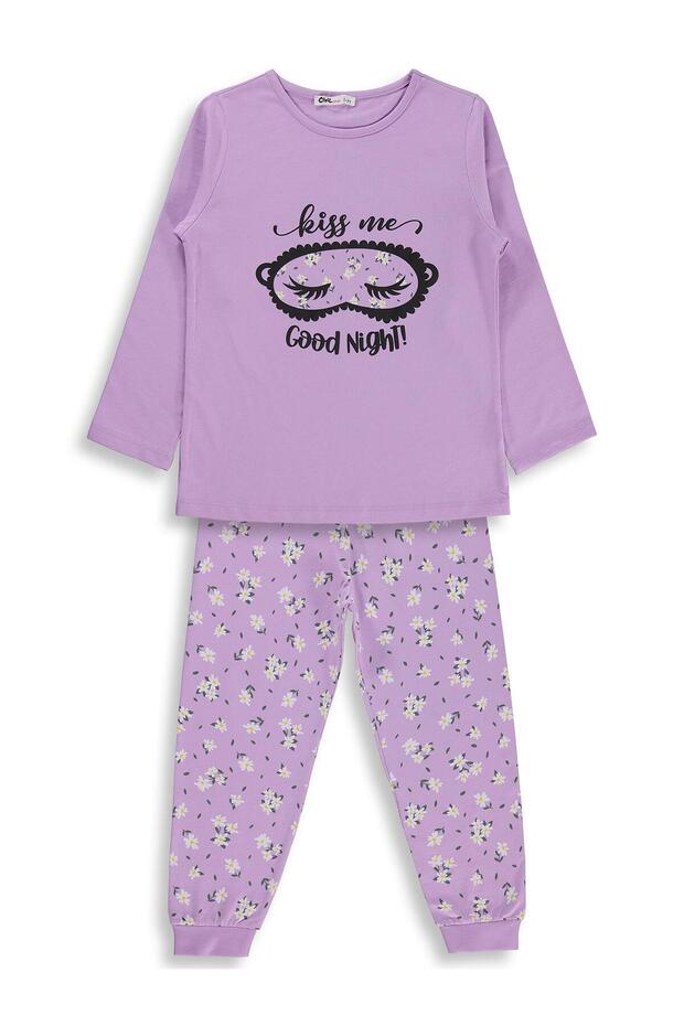 Floral Patterned Pajama Set for 6-9 Years Old - Lilac