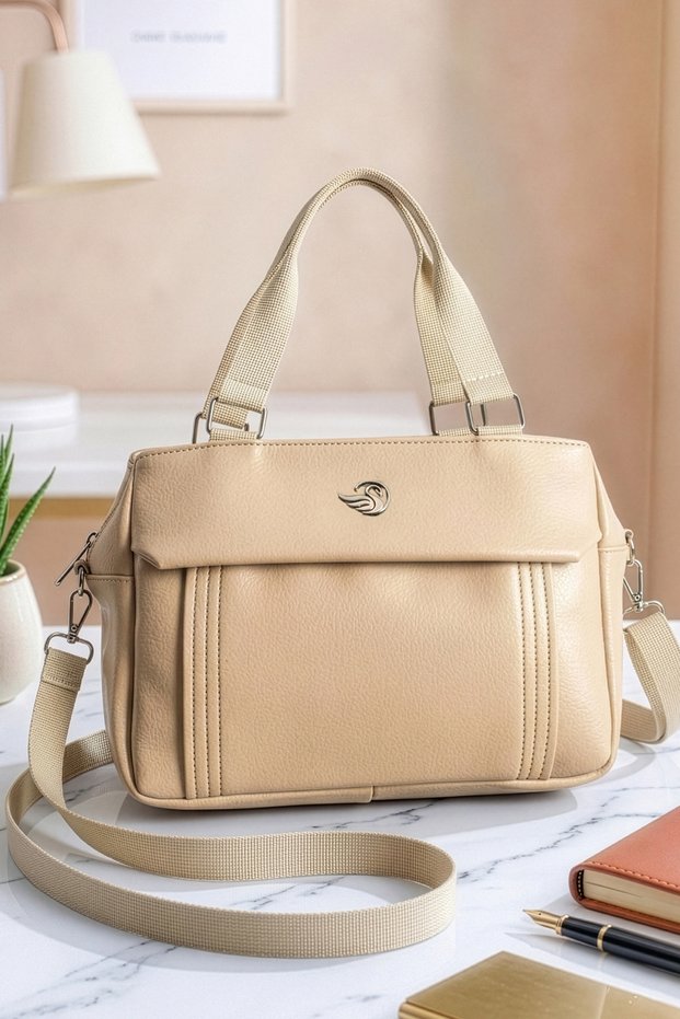 Women's 5-Compartment Lined Zipper Closure 2-Strap Hand and Shoulder Bag (33X22X11 cm)