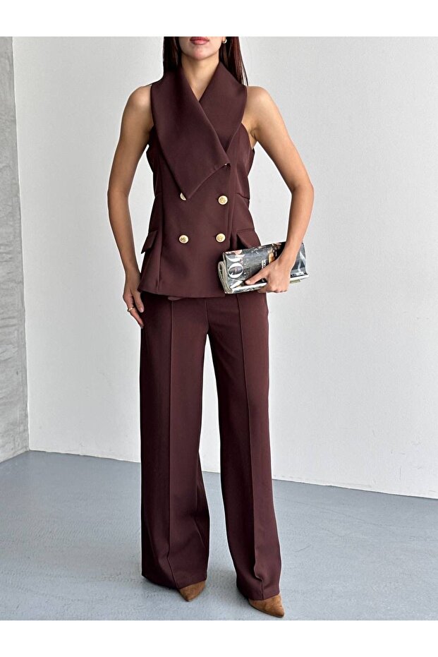 Double-Breasted Gold Buttoned Double Blazer Suit