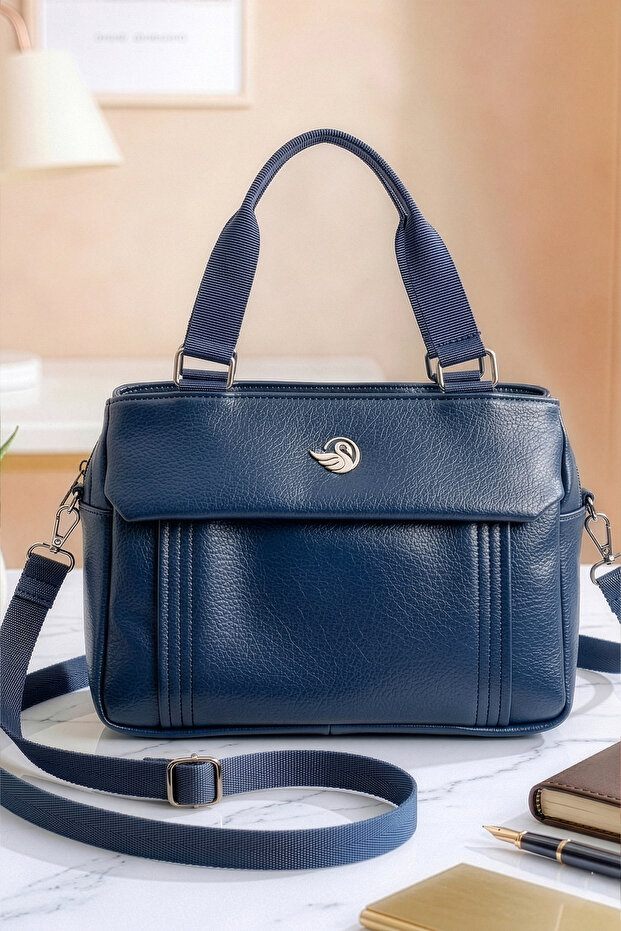 Women's 5-Compartment Lined Zipper Closure 2-Strap Hand and Shoulder Bag (33X22X11 cm)