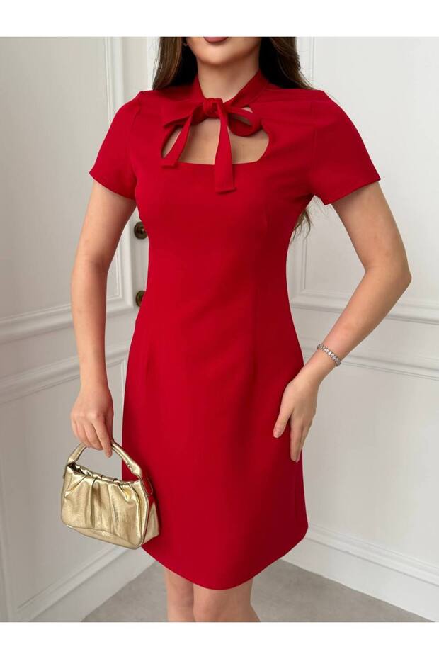 Throat-Tie Detailed Mini Dress