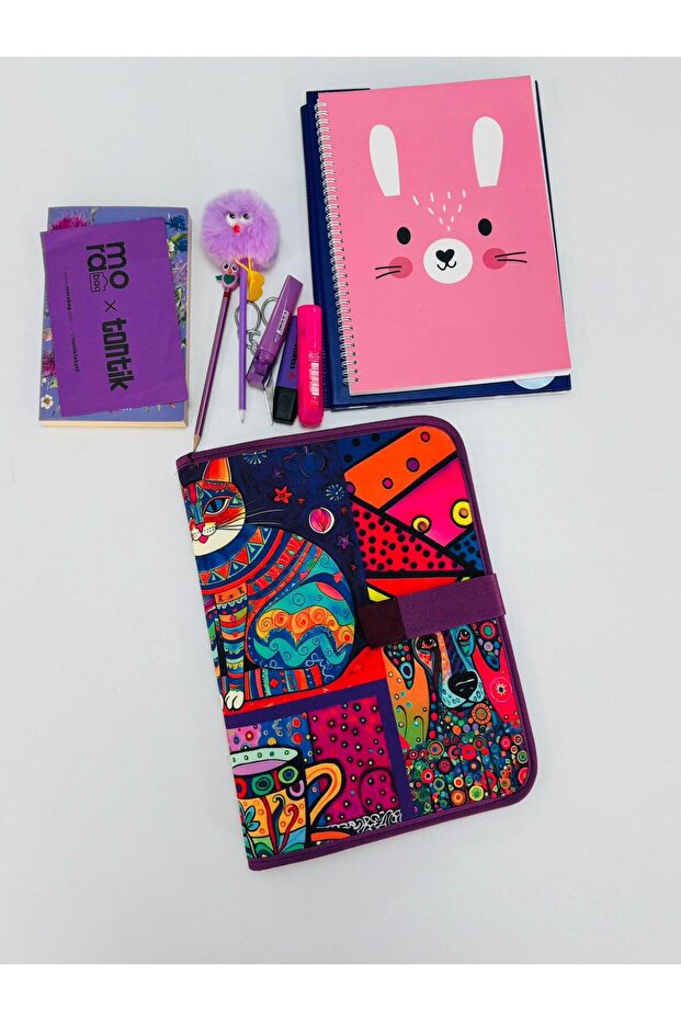 Tablet/Book/Laptop Bag 14 Inch - Frida Cat Pattern/ Purple