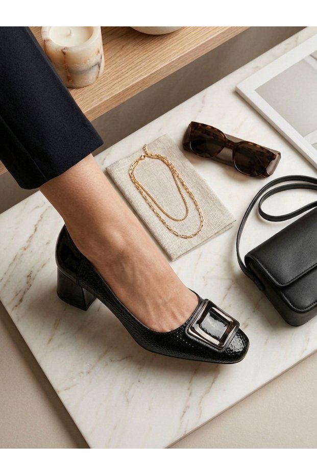 Genuine Leather Square Toe Evening Dress Women's Shoes