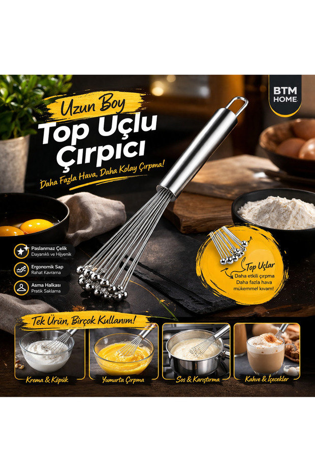 Ball-End Stainless Steel Whisk Egg Sauce Cream Whisk Mixer Kitchen Whisk