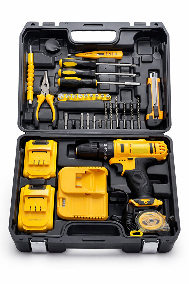 Cordless Electric Drill Set 48V Rechargeable Screwdriver Kit with 2 Batteries Full Tool Box Set