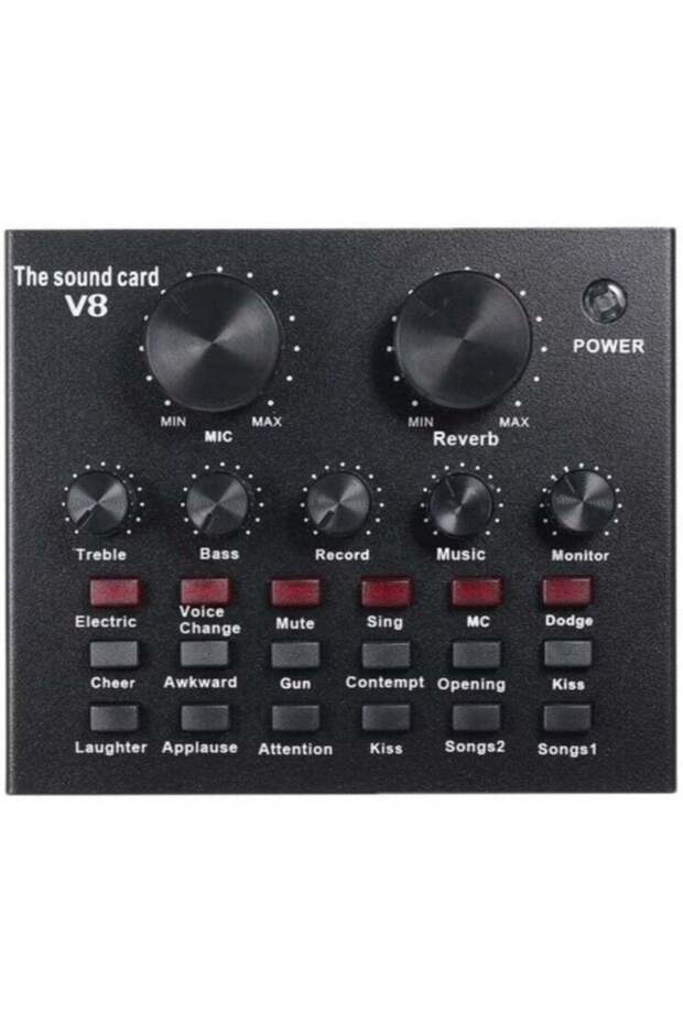V8 Multifunctional Live Sound Card USB Audio Interface Intelligent Volume Adjustable Audio Mixer Sou