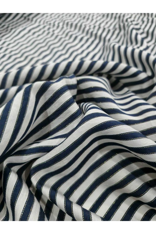 150 En Blue White Striped Silvery Dress Shirt Pants Making Fabric Suitable for Clothing