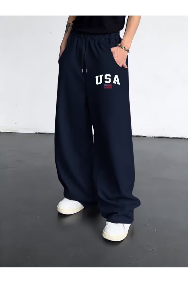 Unisex Usa Printed Baggy Cut Wide Leg Summer Tracksuit