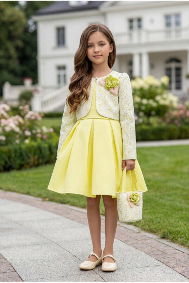 Floral Detailed Lace Bolero and Bag Set Evening Dress Girl's Invitation Dress 3-4-5-6-7 Years Old 35330Pr