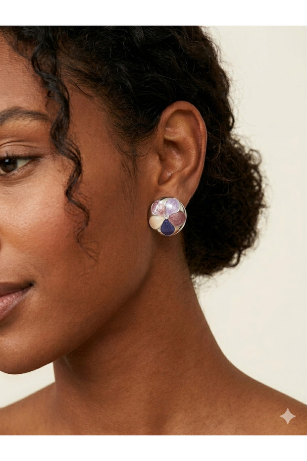 Purple Floral Oval Vintage Earrings
