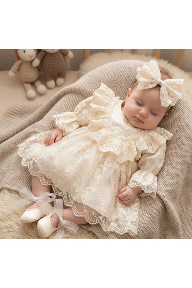 Orkide Lace 4-Piece Organic Mevlüt Special Day Set Newborn Baby Girl 100% Cotton
