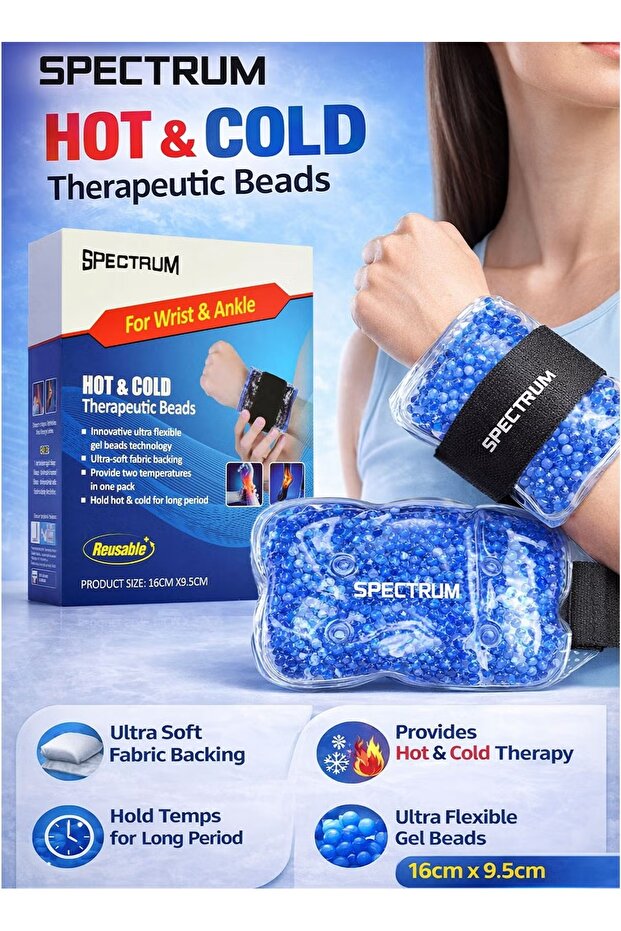 Wrist & Ankle Hot & Cold Gel Pack 16x9.5cm Reusable Ice & Heat Compress Therapy Wrap Support Strap