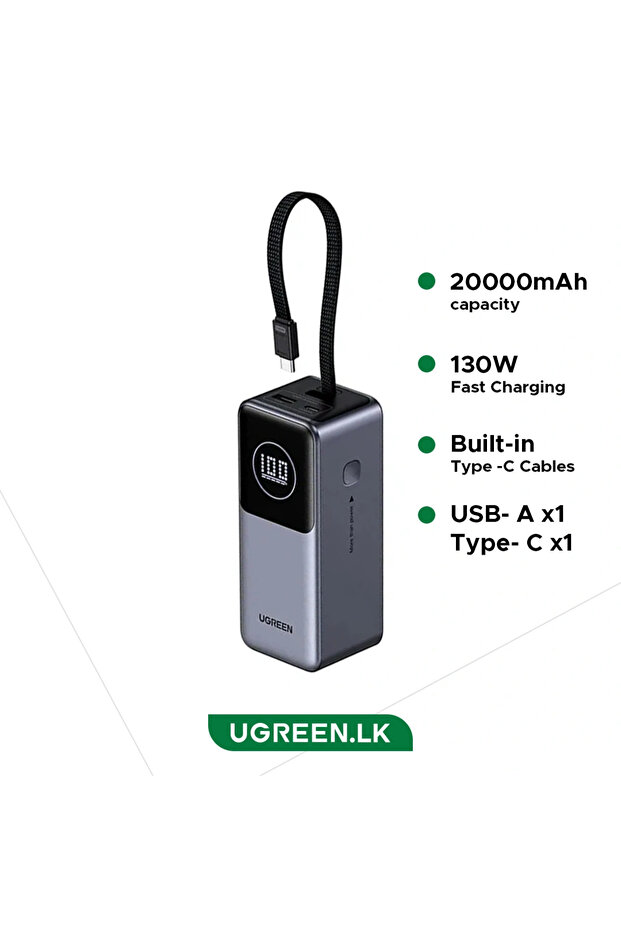 20000mAh 130W Nexode Smart Display Power Bank with Built-in Cable
