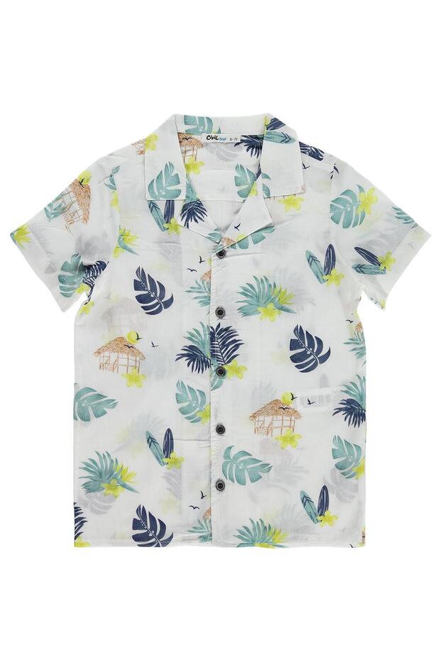 Leaf Printed Shirt for 6-9 Years Old - White