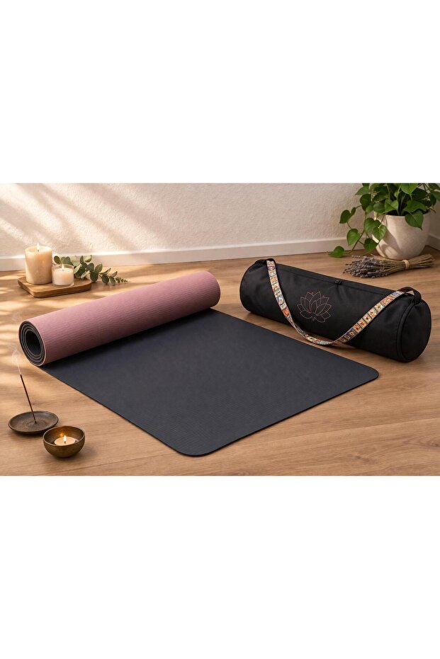 NareSpor Çift Tarafli TPE Yoga Matı &Su Geçirmez Lotus Baskılı Mat Taşıma Çantası
