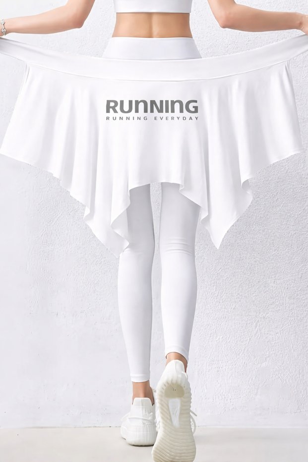 Women's White Tie-Up Yoga and Tennis Skirt - Leggings-Over-Leggings Hip Covering Pareo