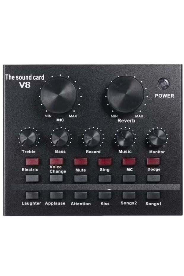 V8 Live Sound Card Bluetooth Sound Mixer Board – 3.5mm Audio Interface, 16 Sound Effects, Dual DSP N