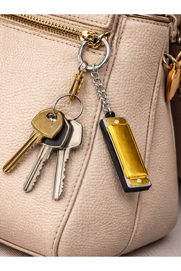 Unisex Gold Color Metal Harmonica Keychain with Sound Mini Instrument Accessory