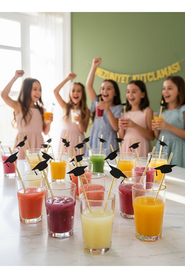 10 Graduation Themed Gold Metalized Paper Straws
