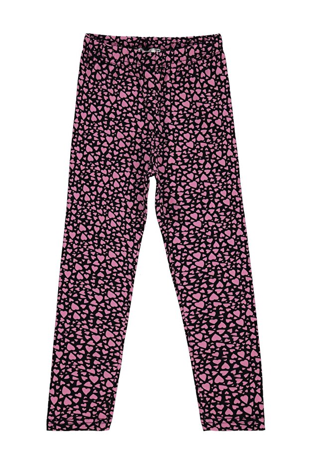 Heart Patterned Leggings for 6-9 Years - Black