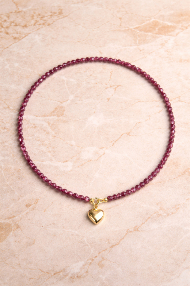 Faceted Cut Natural Gemstone Ruby Necklace – Minimal Ruby Necklace – Elegant Women's Necklace with Heart End