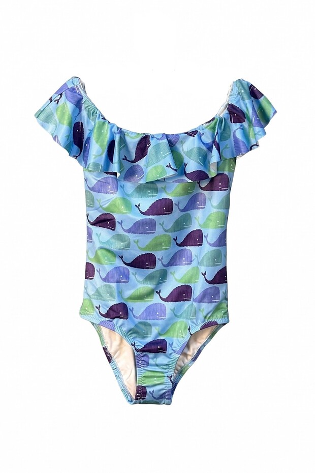 Gilda - Stylish Girls' Swimsuit with Cute Whale Figure and Flounces by Nessi Byrd