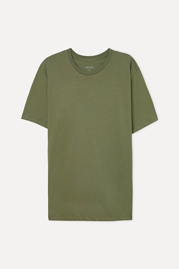 Men's Khaki Cotton Crew Neck T-Shirt