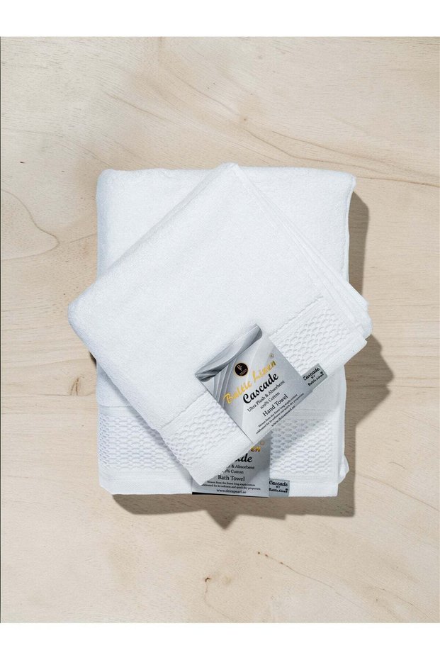Cascade Towel Set Pack of 2 | Bath Towel 70x140cm & Hand Towel 50x90cm | 100% Cotton 750 GSM | White