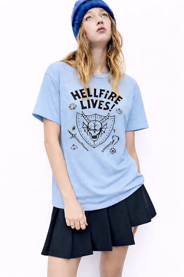 Stranger Things Hellfire Printed Unisex Oversize T-Shirt – Cotton Crew Neck Casual T-Shirt