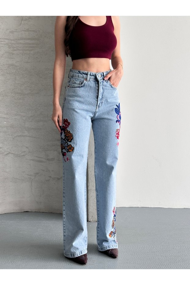 Women's Embroidery Detailed High Waist Wide Leg Jeans