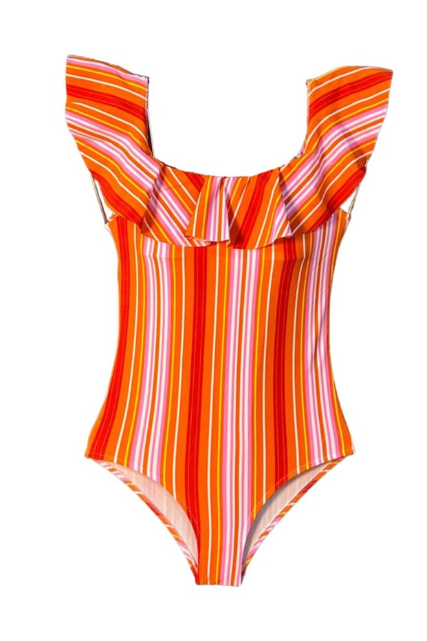 Lois - Colorful Marine Striped Flounce Girls' Swimsuit by Nessi Byrd